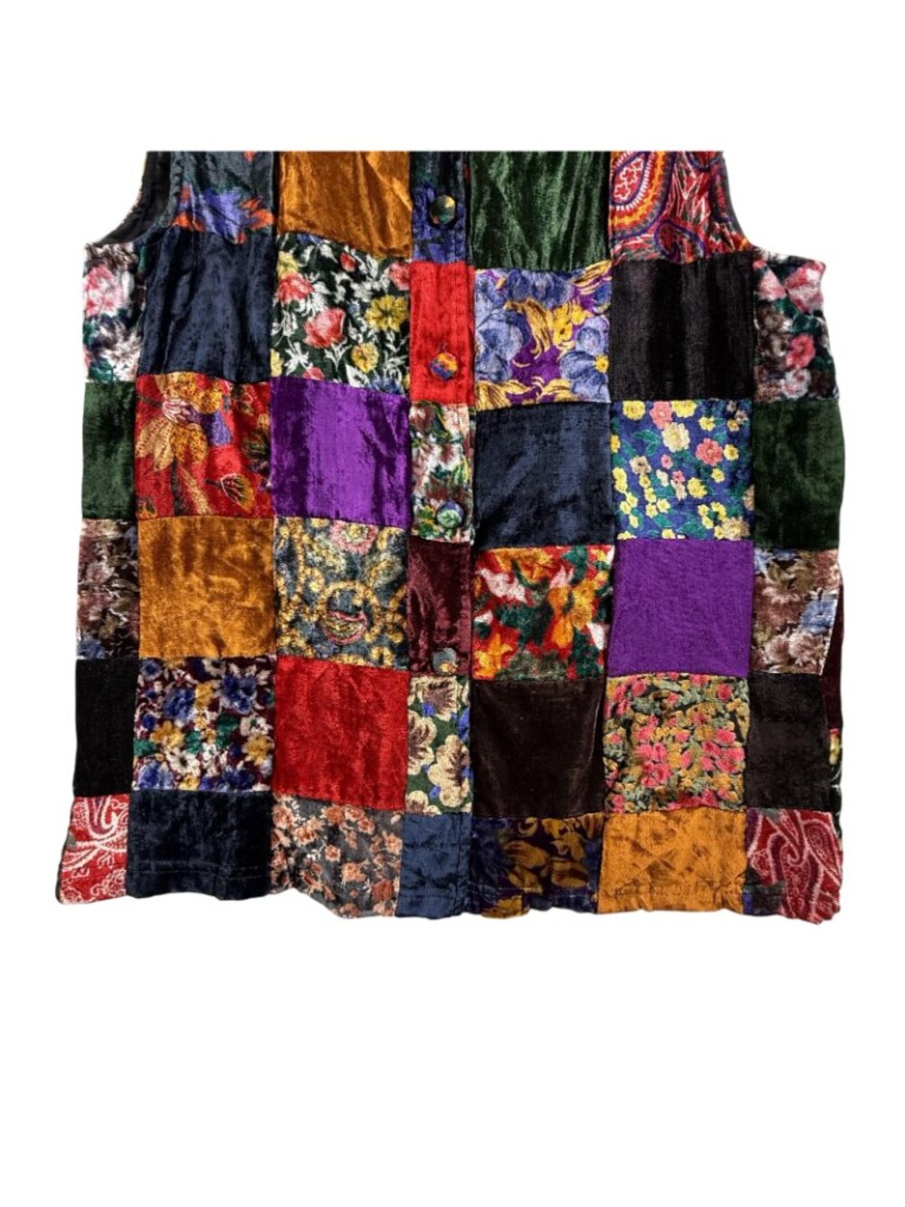 Vintage Camille & Co Vest Womens XL Velvet Patchwork Floral Boho Made USA 90s - Picture 8 of 14